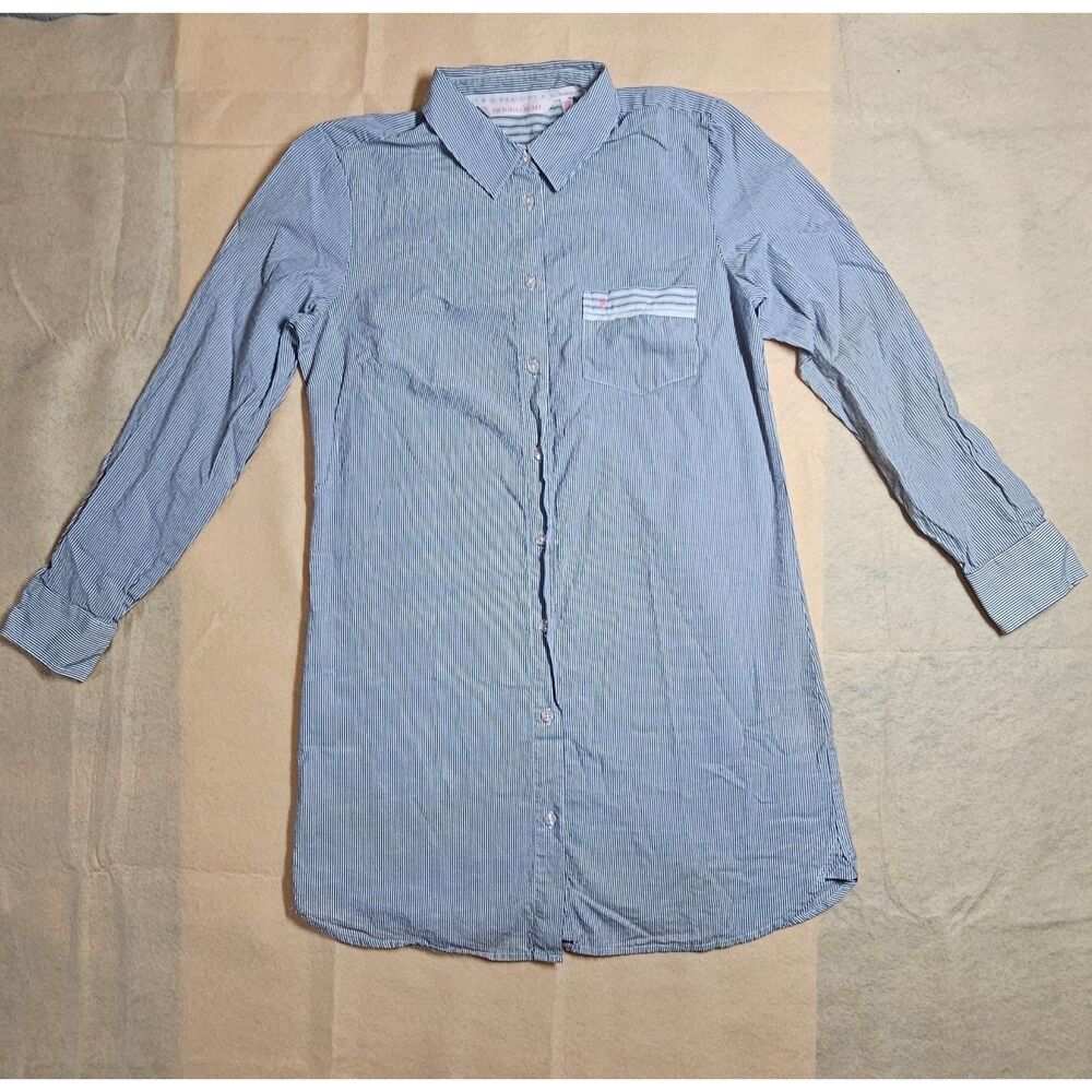 Victoria's Secret Blue White Striped Sleepshirt Button Down Pajama Top